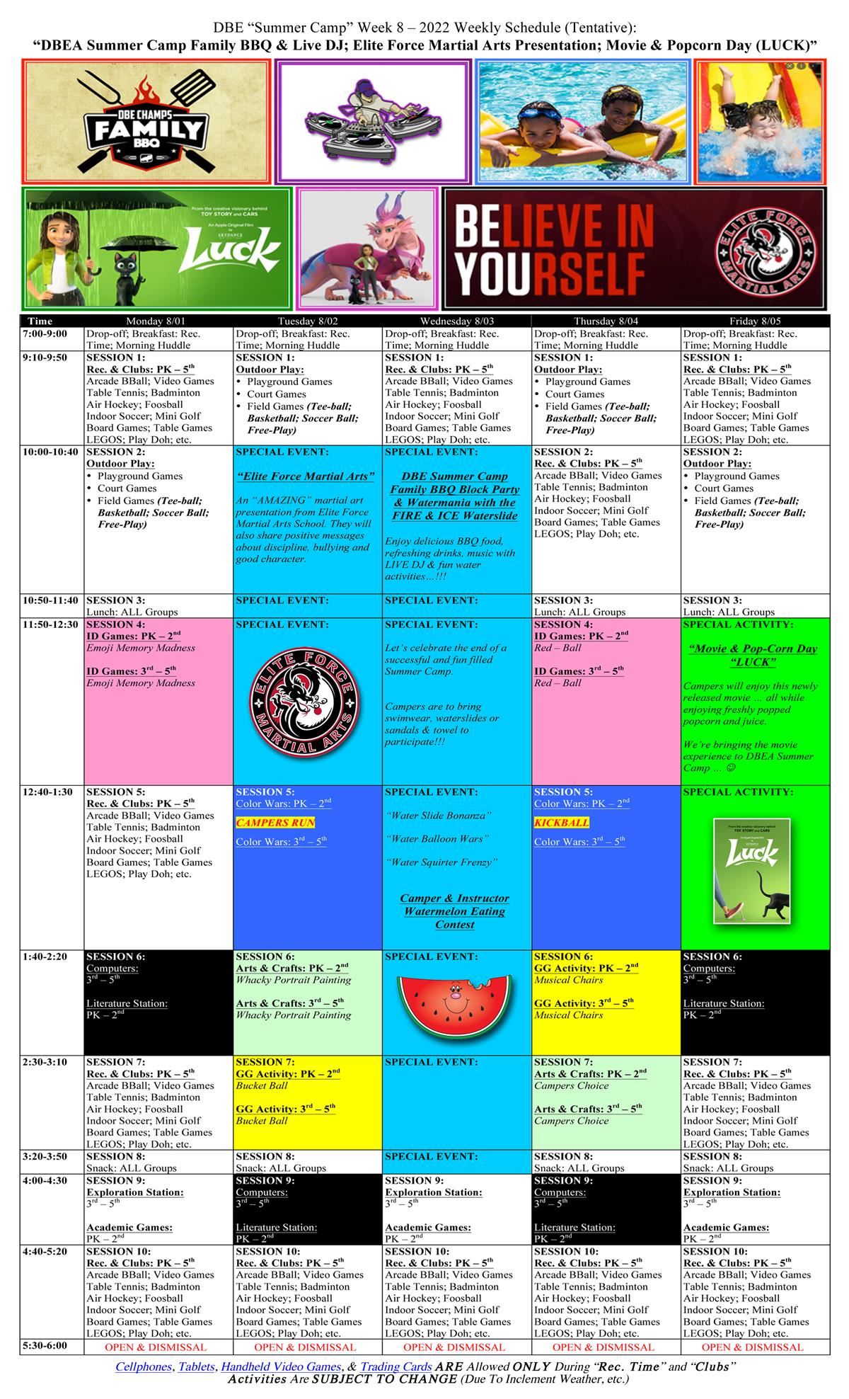 DBES Week 8 Schedule